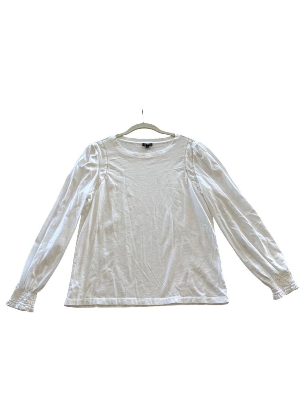 Talbots Ladder Stitch Lace Trim Top M White Long Sleeve Shirt Smocked Wrist